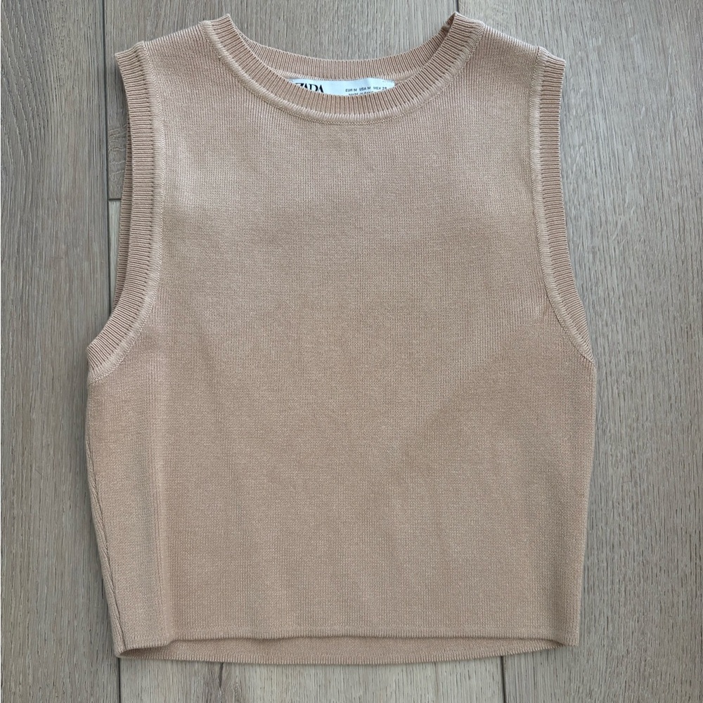 Tan Sleeveless Knit Top